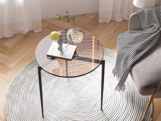 Round Coffee Side End Table Leisure Tempered Glass Side Table with Sleek Metal Legs