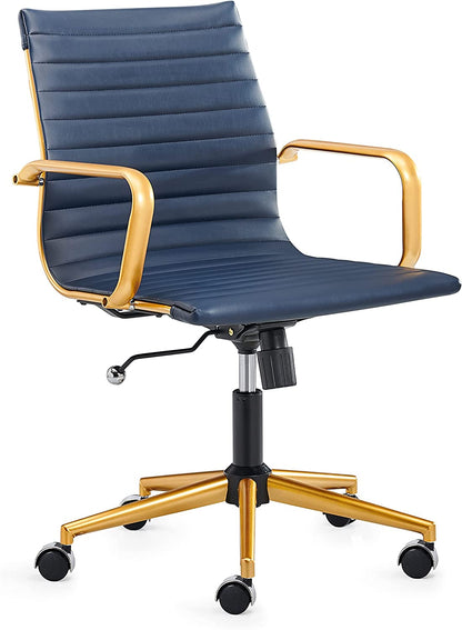 Blue Gold Office Chair Blue Gold Office Desk Chair Modern Office Chair Ergonomic Cute Desk Chair (3011 Gold Blue)