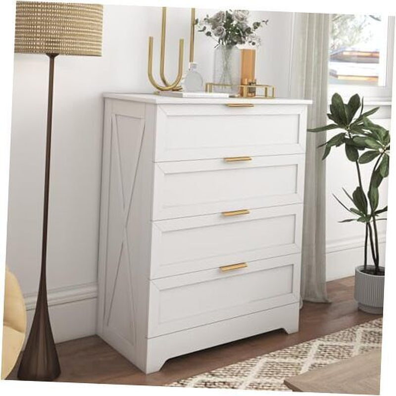 4 Drawer Dresser for Bedroom, Tall Bedroom Dresser with Large Drawer & White