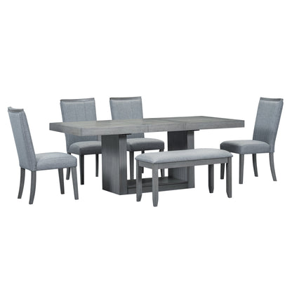 Contemporary 6-Piece 78inch Extendable Pedestal Dining Table Set with