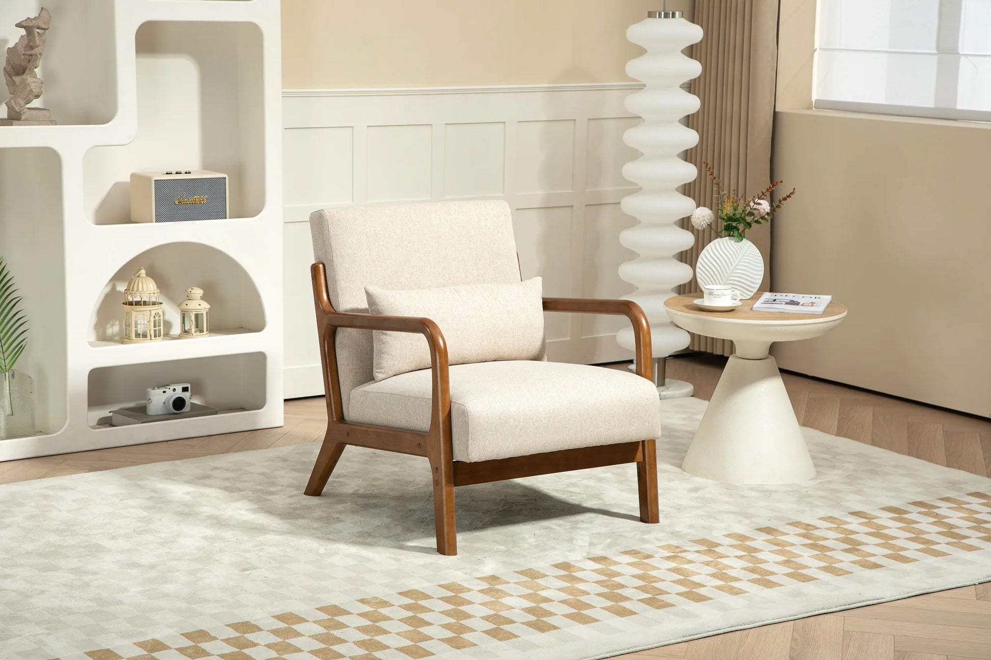 Wood Arm Accent Chair, Beige