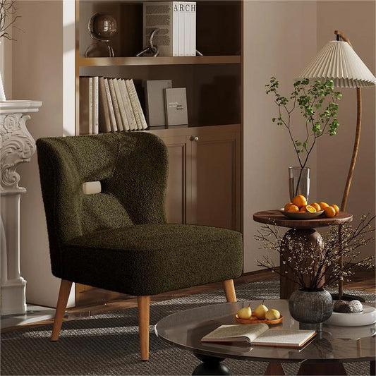 Cream Sherpa Chair Barrel Accent Chair, Green