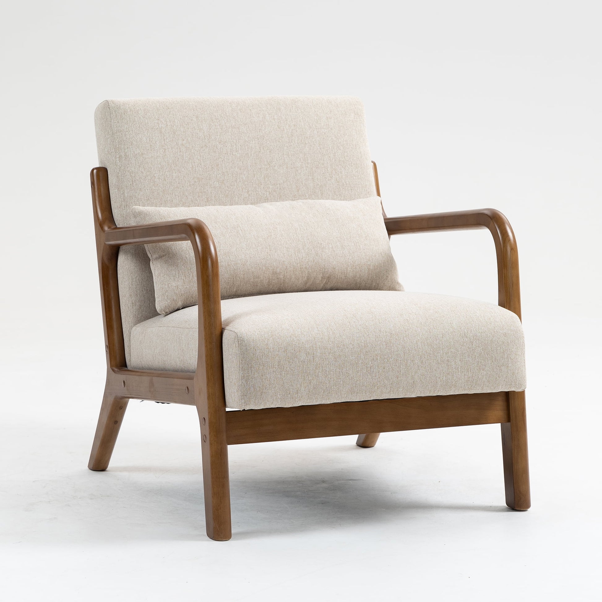 Wood Arm Accent Chair, Beige