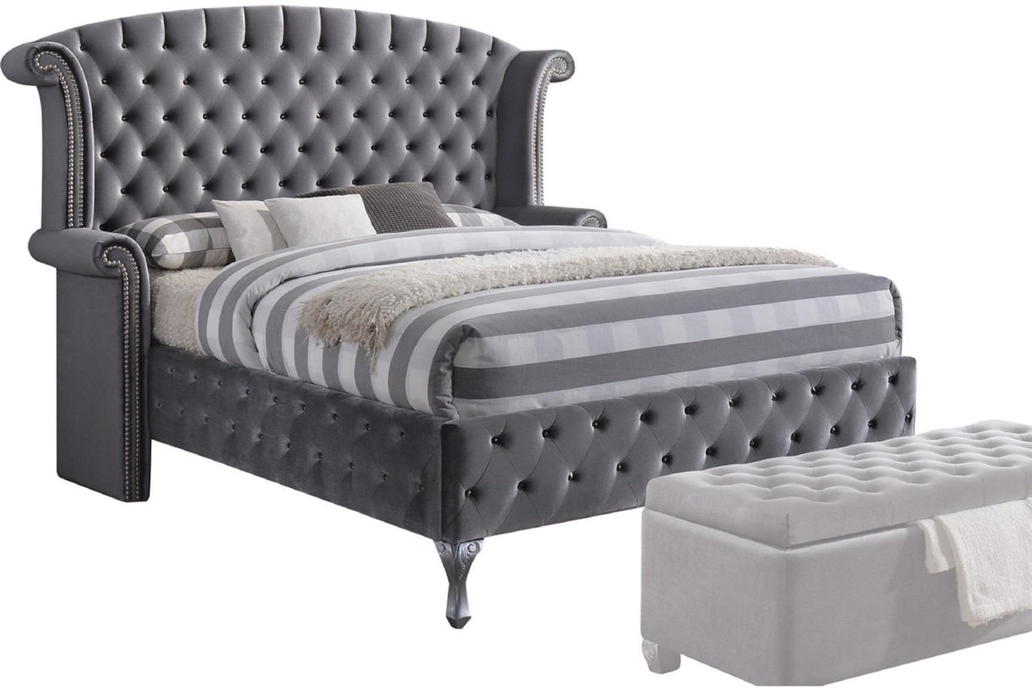 86inches X 87inches X 66inches Gray Velvet Queen Bed