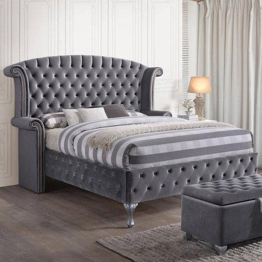 86inches X 87inches X 66inches Gray Velvet Queen Bed