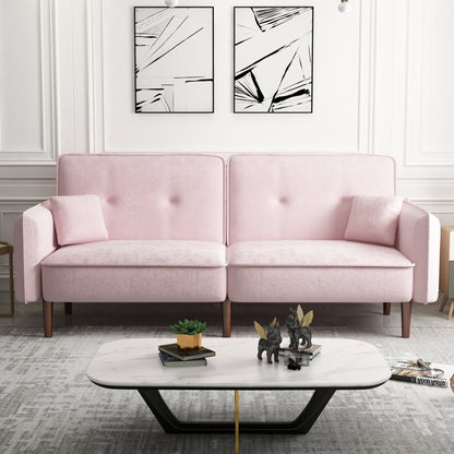 Convertible Velvet Sofa Bed with Wood Legs - Pink Elegance