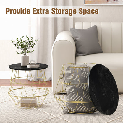 Round Metal Frame Side Table with Removable Top