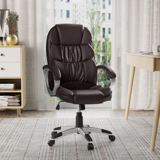 Office Chair High Back Computer Chair Ergonomic Desk Chair, PU Leather Adjustable Height Modern Executive Swivel Task Chair,Brown