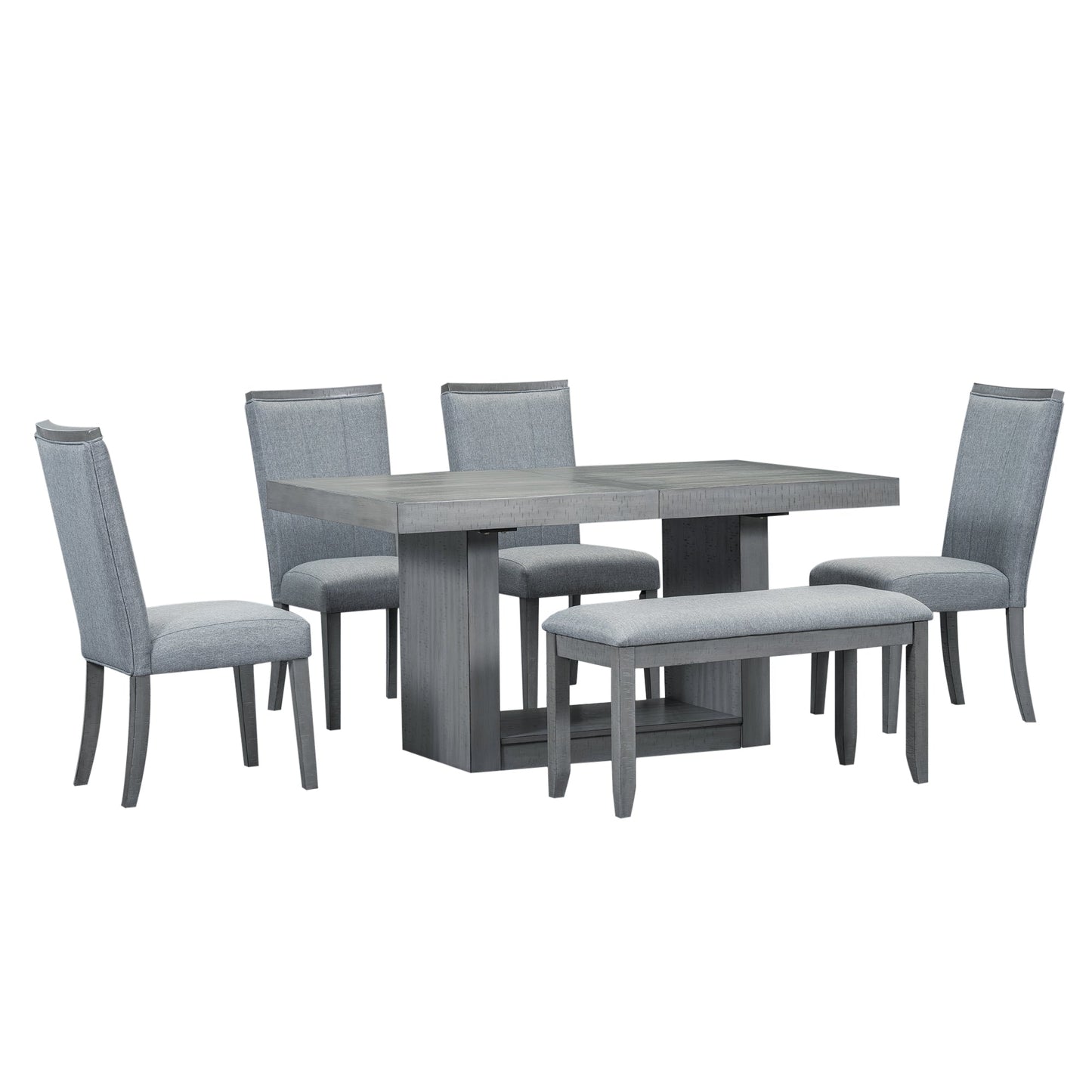 Contemporary 6-Piece 78inch Extendable Pedestal Dining Table Set with