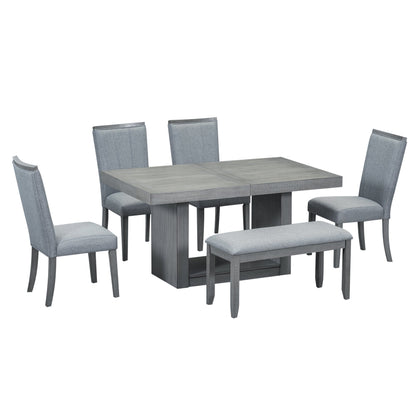 Contemporary 6-Piece 78inch Extendable Pedestal Dining Table Set with