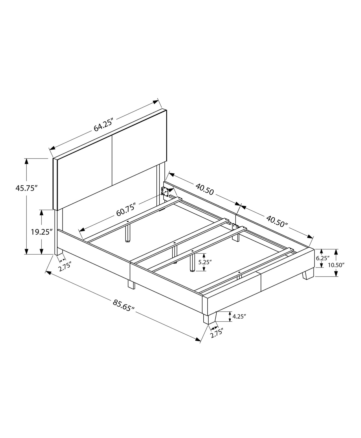 45.75inches Solid Wood MDF and Foam Queen Size Bed with Leather Look