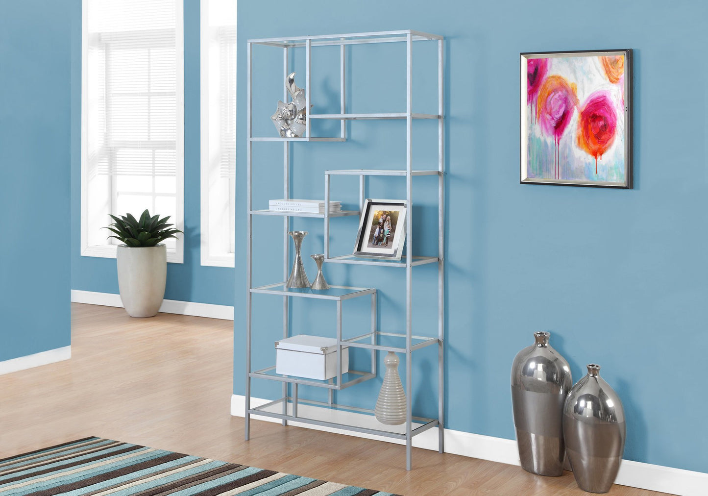 72inches Metal and Tempered Glass Bookcase