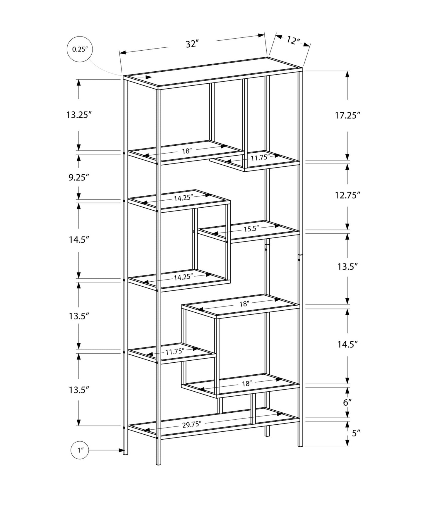 72inches Metal and Tempered Glass Bookcase