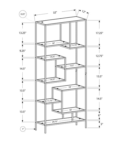 72inches Metal and Tempered Glass Bookcase