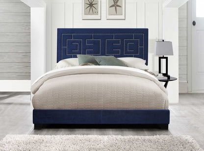 80inches X 86inches X 50inches Dark Blue Velvet Upholstered Bed Wood