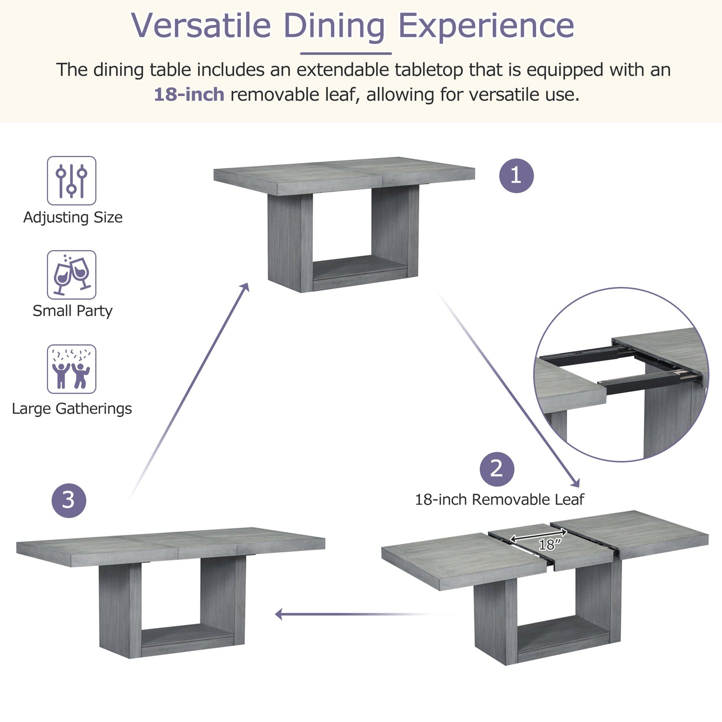 Contemporary 6-Piece 78inch Extendable Pedestal Dining Table Set with