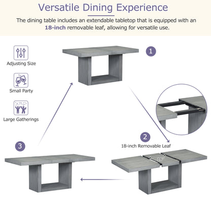 Contemporary 6-Piece 78inch Extendable Pedestal Dining Table Set with