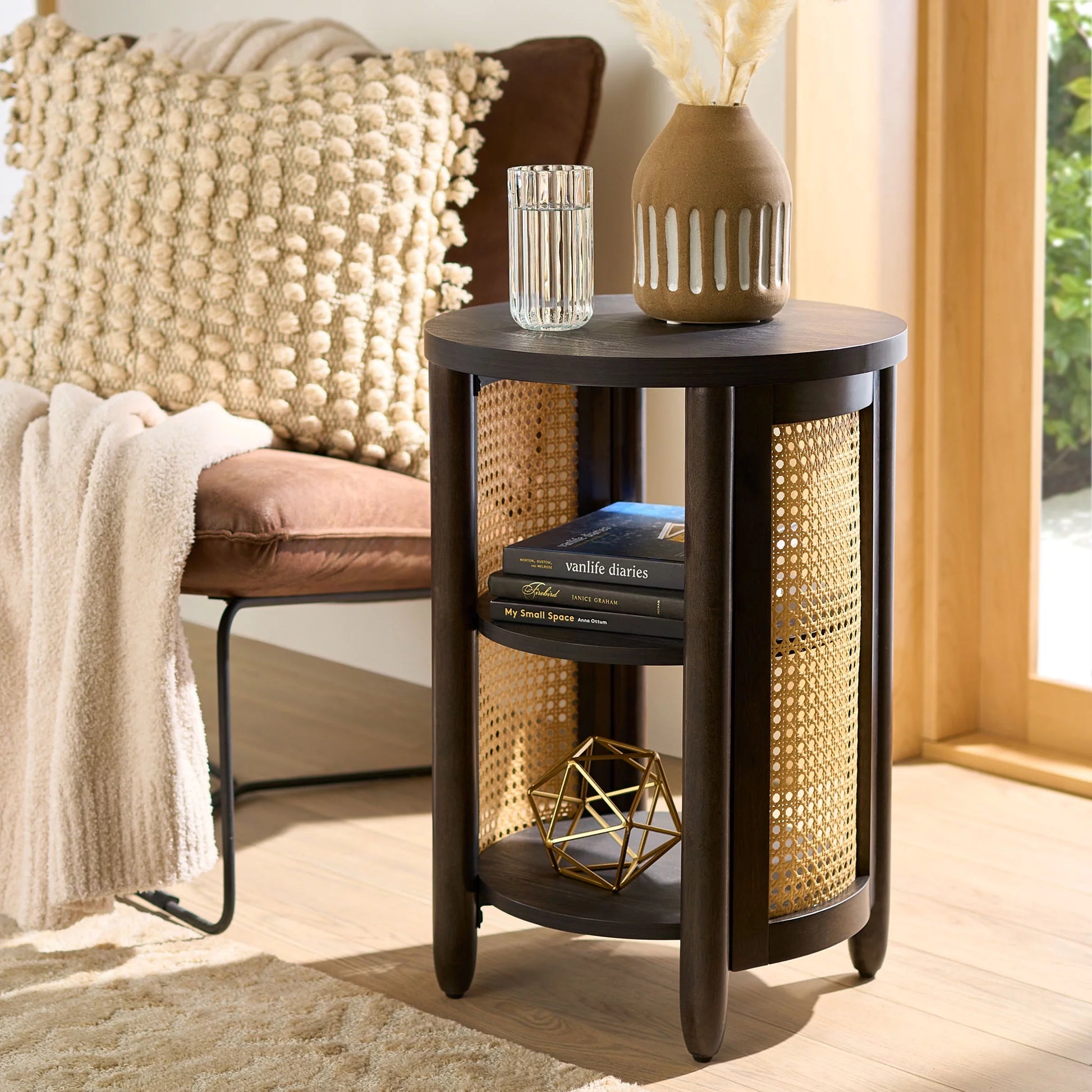 Springwood Caning Side Table, Charcoal Finish