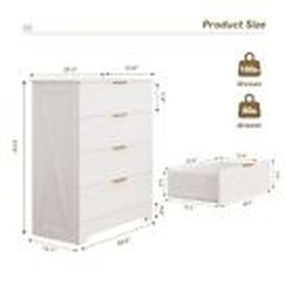 4 Drawer Dresser for Bedroom, Tall Bedroom Dresser with Large Drawer & White