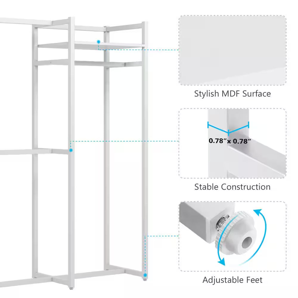 Cynthia White Freestanding Garment Rack Closet Organizer with Hanging Rods and Storage Shelves