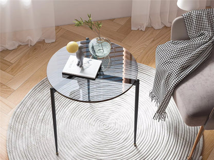 Round Coffee Side End Table Leisure Tempered Glass Side Table with Sleek Metal Legs