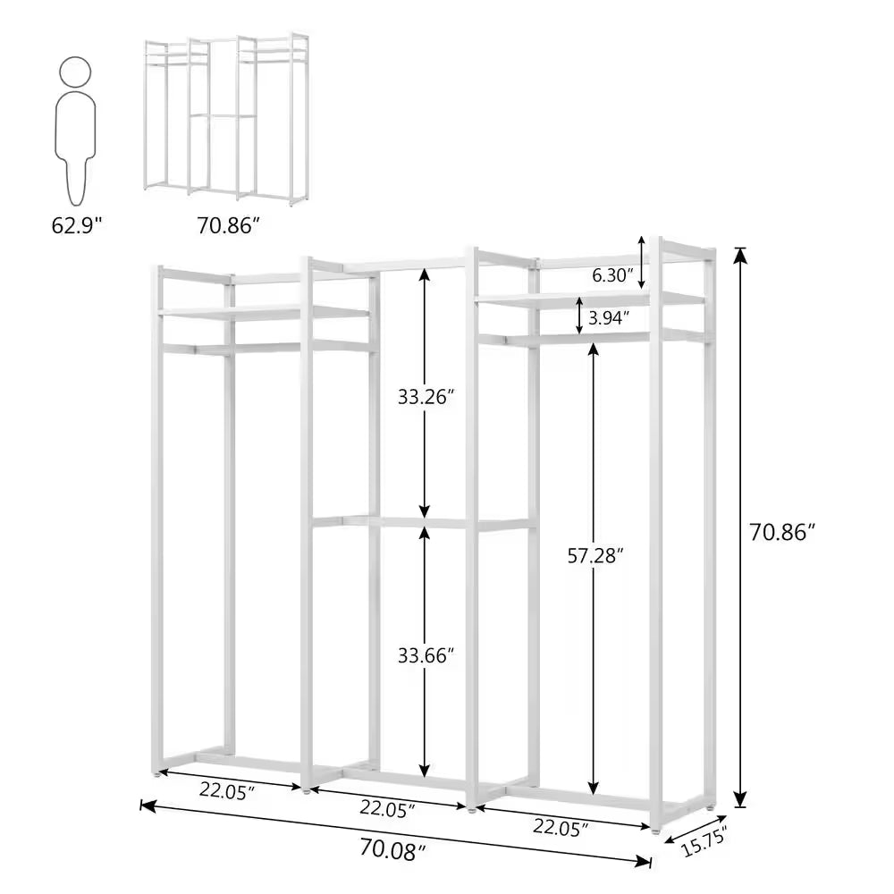 Cynthia White Freestanding Garment Rack Closet Organizer with Hanging Rods and Storage Shelves