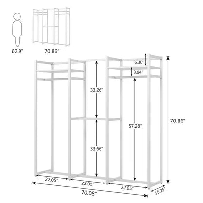 Cynthia White Freestanding Garment Rack Closet Organizer with Hanging Rods and Storage Shelves