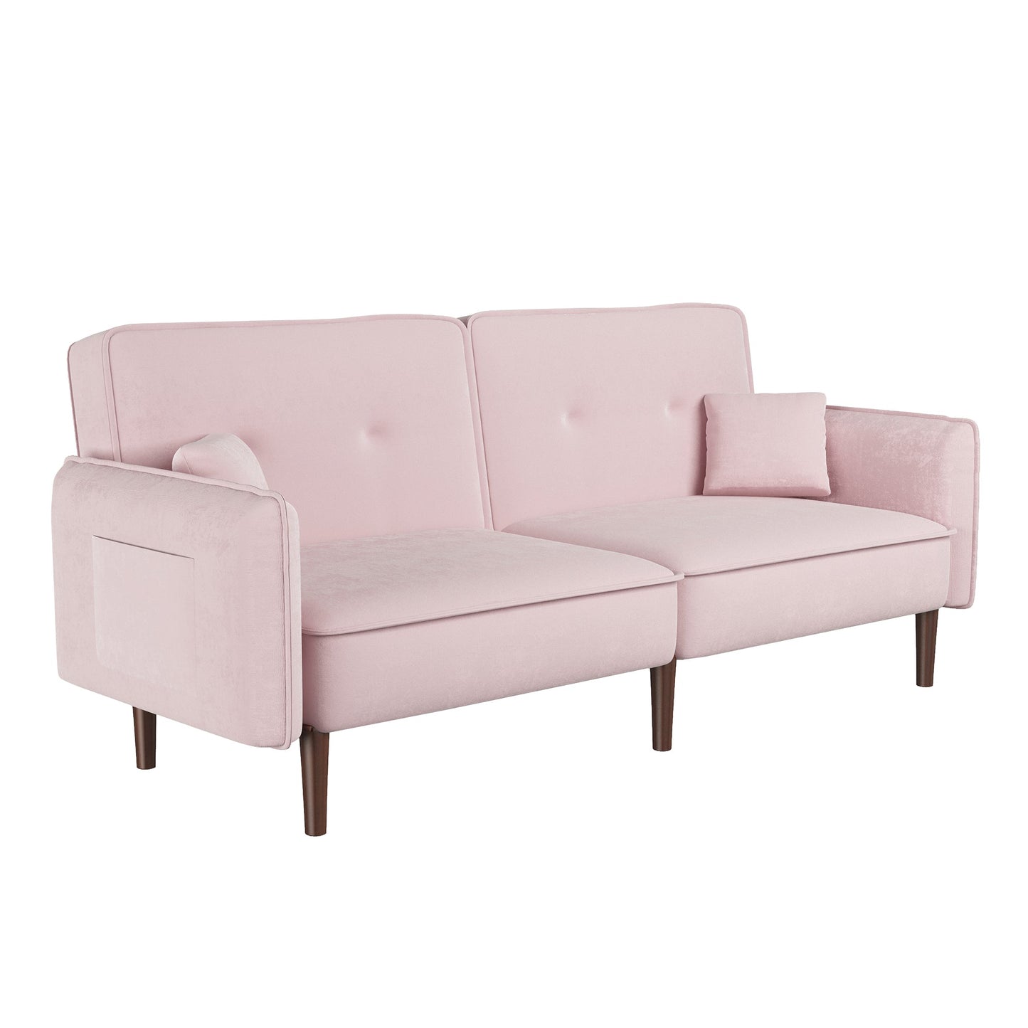 Convertible Velvet Sofa Bed with Wood Legs - Pink Elegance