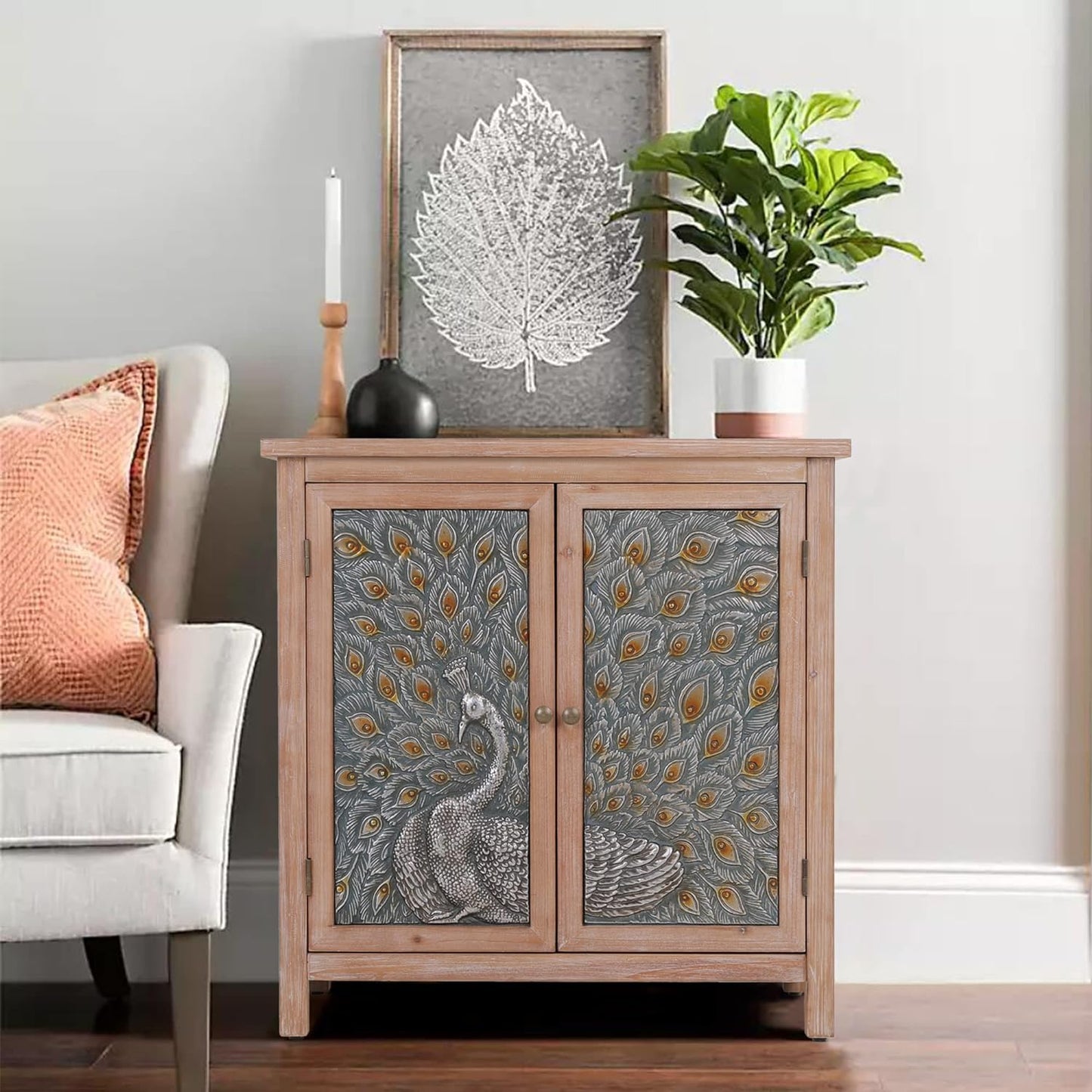 Accent Cabinet with Doors Decorative Storage Cabinet Farmhouse Cabinet for Living Room, Hallway or Entryway