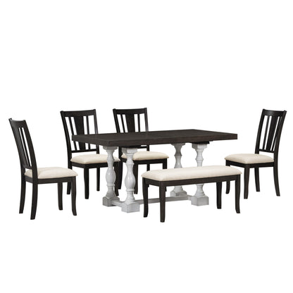 Traditional 6-Piece 78inch Trestle Extendable Dining Table Set with