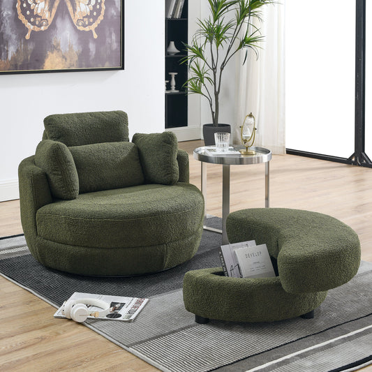 39"W Oversized Swivel Chair with moon storage ottoman for Living Room,