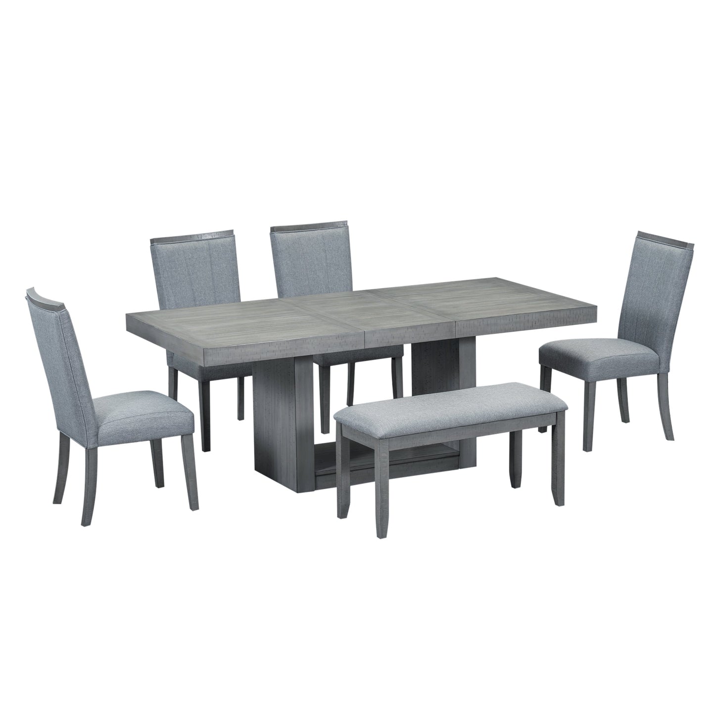 Contemporary 6-Piece 78inch Extendable Pedestal Dining Table Set with