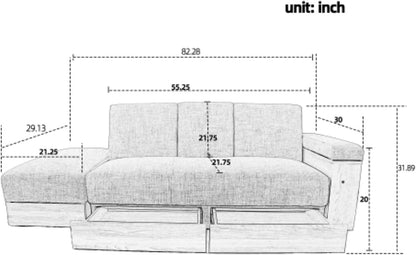 Multi-Functional Black Leather Sofa with Hidden Storage, Built-In Drawer, and Convertible Seating