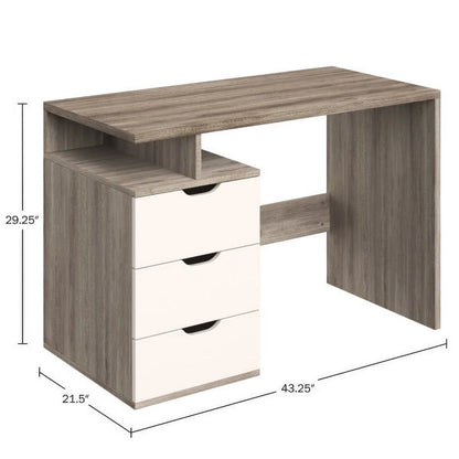 Computer Desk with Attached 3-Drawer File Cabinet (White)