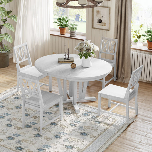 Rustic 5-Piece Extendable Dining Table Set Round Trestle Table and 4