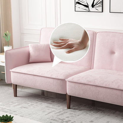 Convertible Velvet Sofa Bed with Wood Legs - Pink Elegance