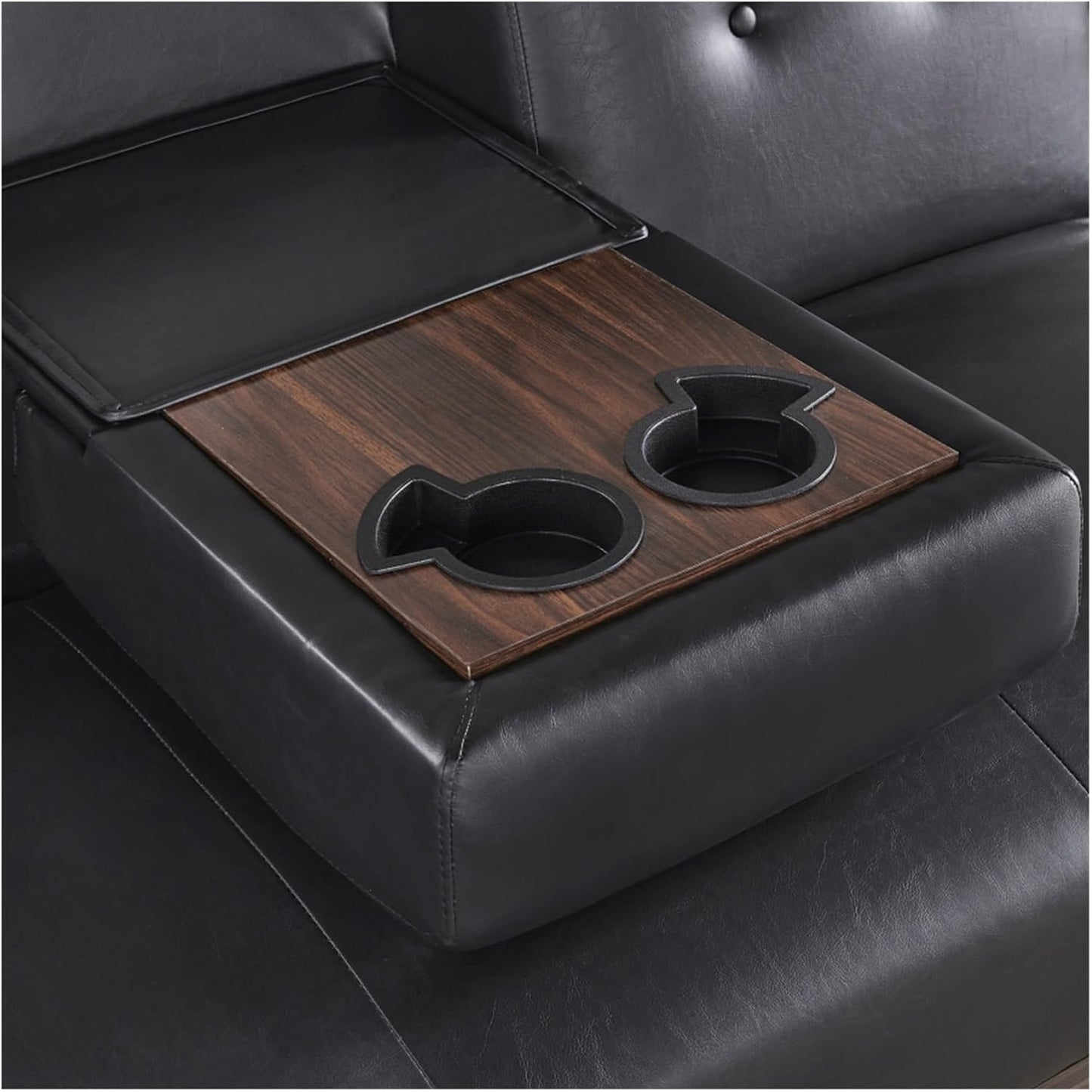 Multi-Functional Black Leather Sofa with Hidden Storage, Built-In Drawer, and Convertible Seating