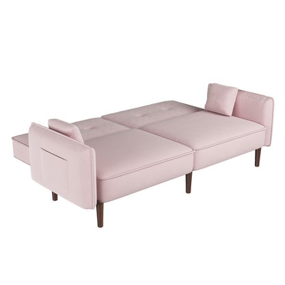 Convertible Velvet Sofa Bed with Wood Legs - Pink Elegance