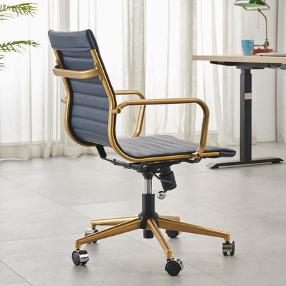 Blue Gold Office Chair Blue Gold Office Desk Chair Modern Office Chair Ergonomic Cute Desk Chair (3011 Gold Blue)