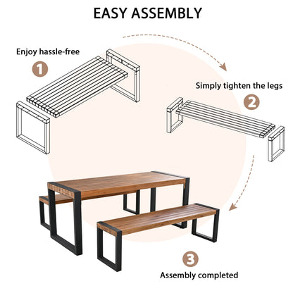 3-pieces Outdoor Dining Table With 2 Benches, Patio Dining Set With