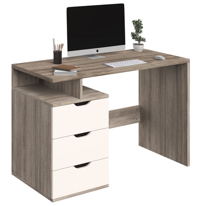 Computer Desk with Attached 3-Drawer File Cabinet (White)