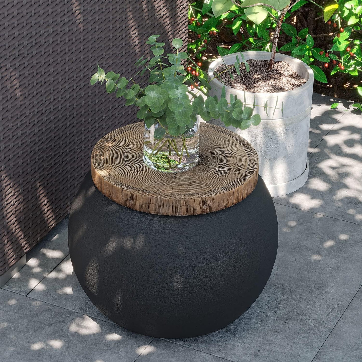 Rustic Concrete Side Table, 17 Inch Jar Small End Table, round Accent Side Table for Living Room