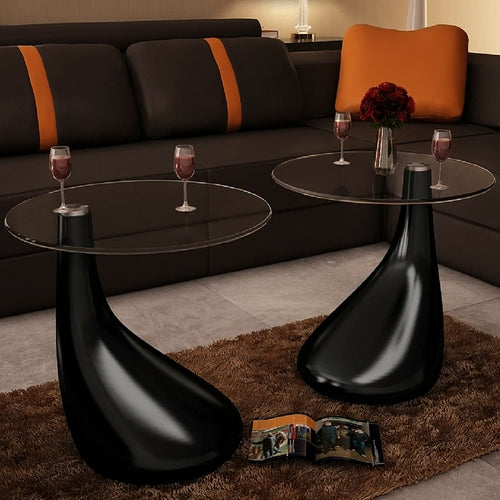 Coffee Table with Round Glass Top High Gloss Gray