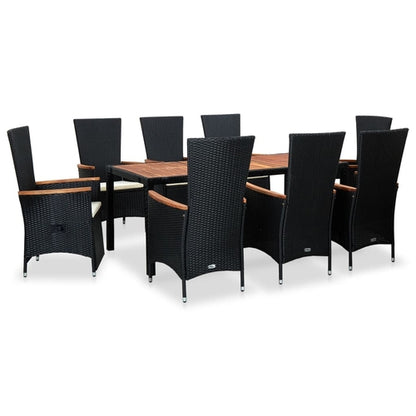 7 Piece Outdoor Dining Set Poly Rattan Acacia Wood Black