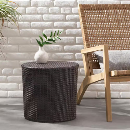 Alan Multi-Brown round Faux Rattan Outdoor Patio Side Table