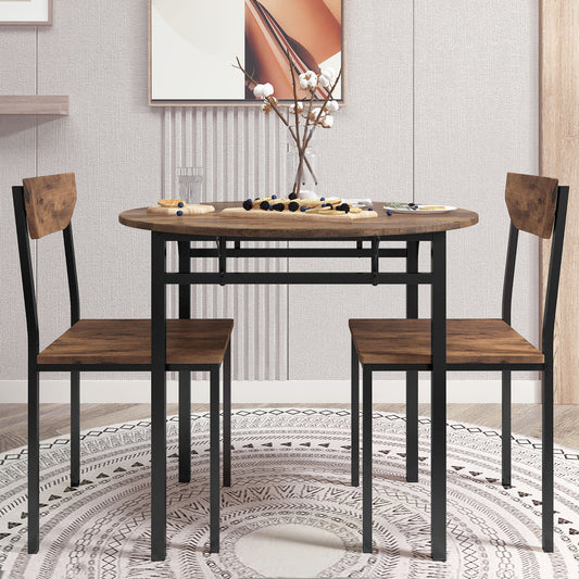 Modern 3-Piece Round Dining Table Set with Drop Leaf and 2 Chairs for