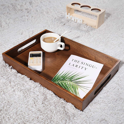 Wood Ottoman Tray Wooden Serving Tray Organizer Tray Decorative Tray Butler Tray Bed Tray for Living Room Coffee Table Countertop 10×15 Inch