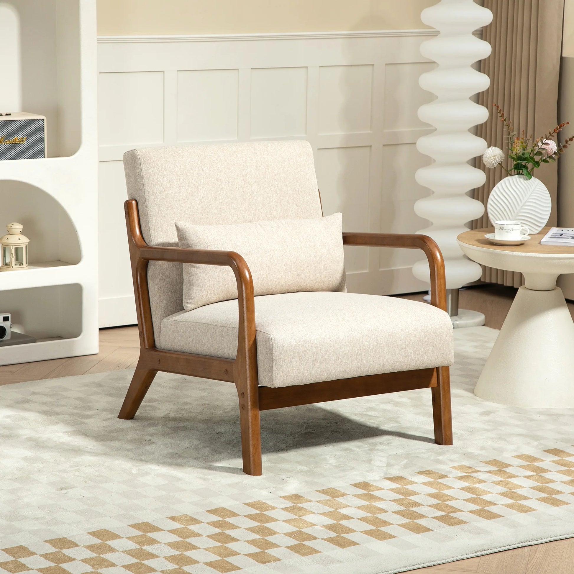 Wood Arm Accent Chair, Beige