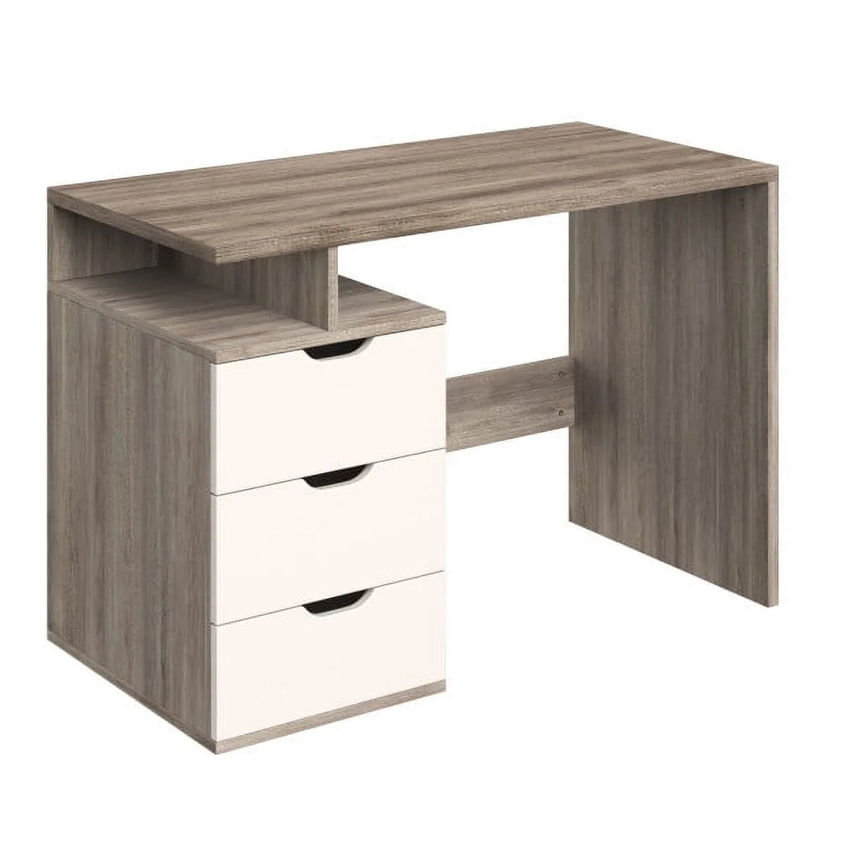 Computer Desk with Attached 3-Drawer File Cabinet (White)