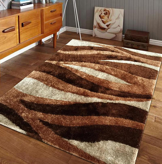 Aria Beige & Brown Soft Pile Shaggy Area Rug